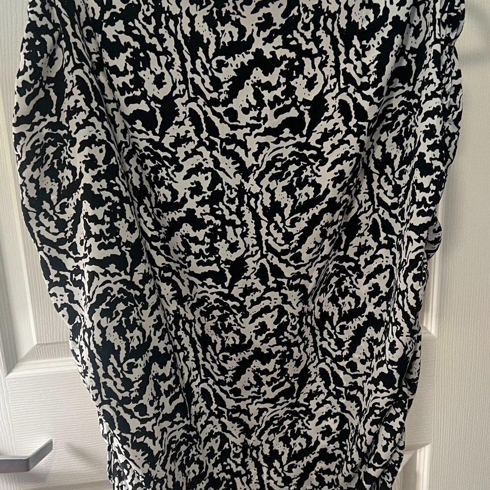 Nasty Gal Black and White Print Ruched Mini Skirt, US 14/UK 18